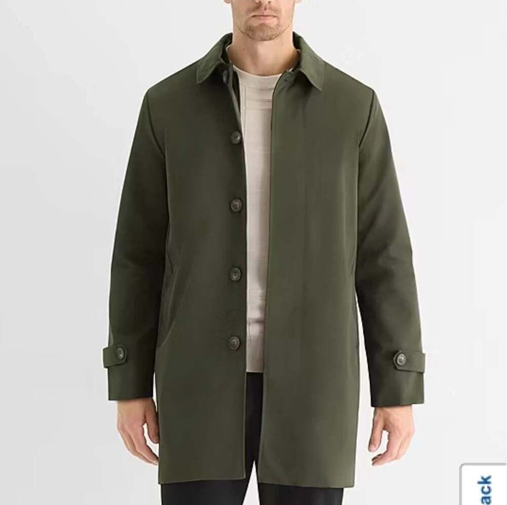 Stafford Regular Fit Size Medium Deep Green Midweight Zip Button Trench Coat NWT